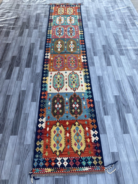 Handmade Flat Weave Kilim Rug ( 400 cm x 81 cm )