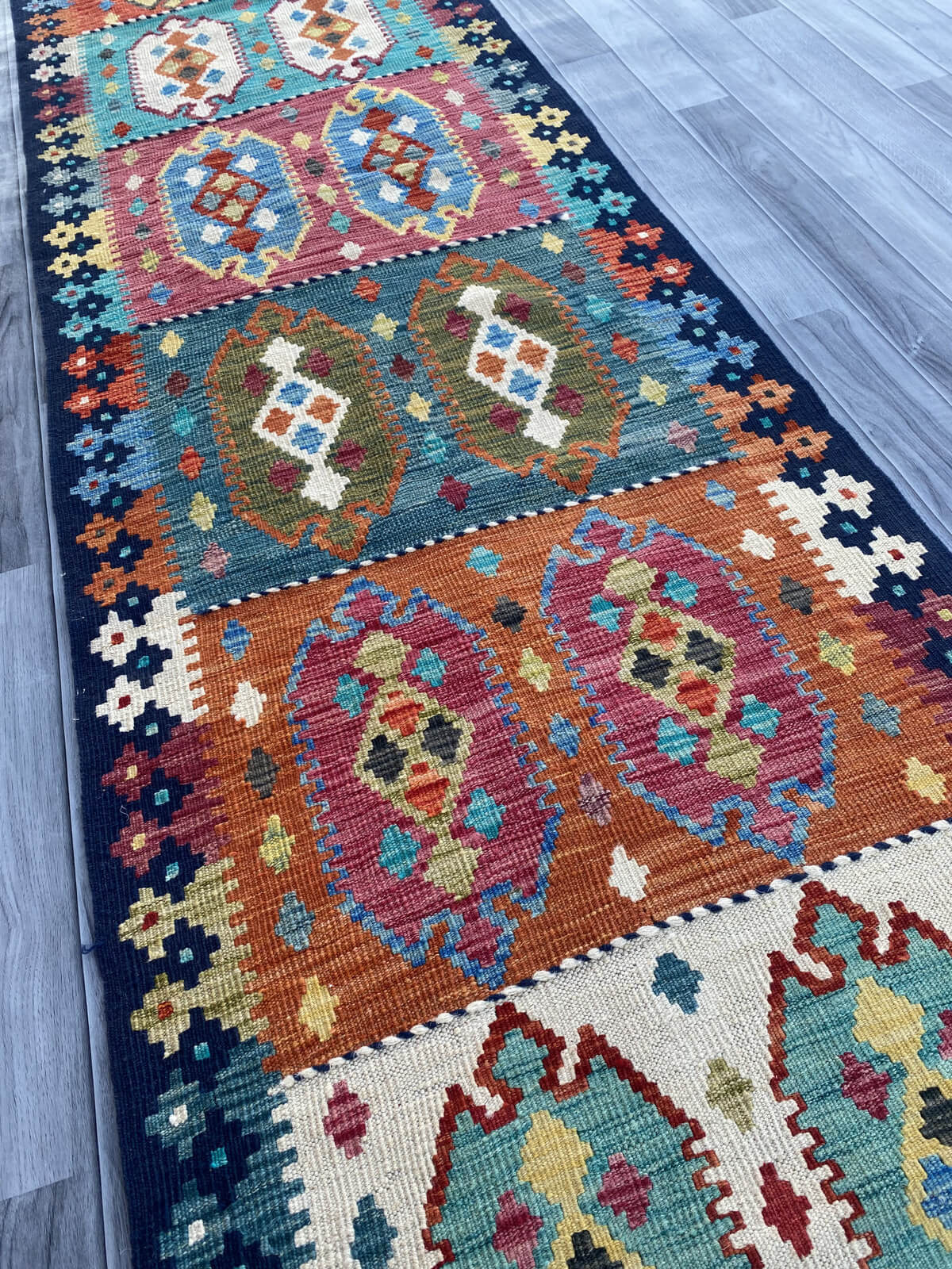 Handmade Flat Weave Kilim Rug ( 400 cm x 81 cm )