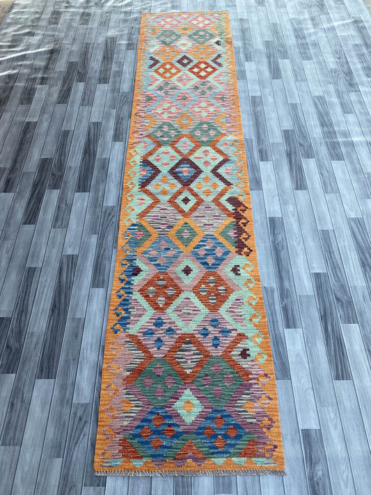 Handmade Flat Weave Kilim Rug ( 390 cm x 84 cm )