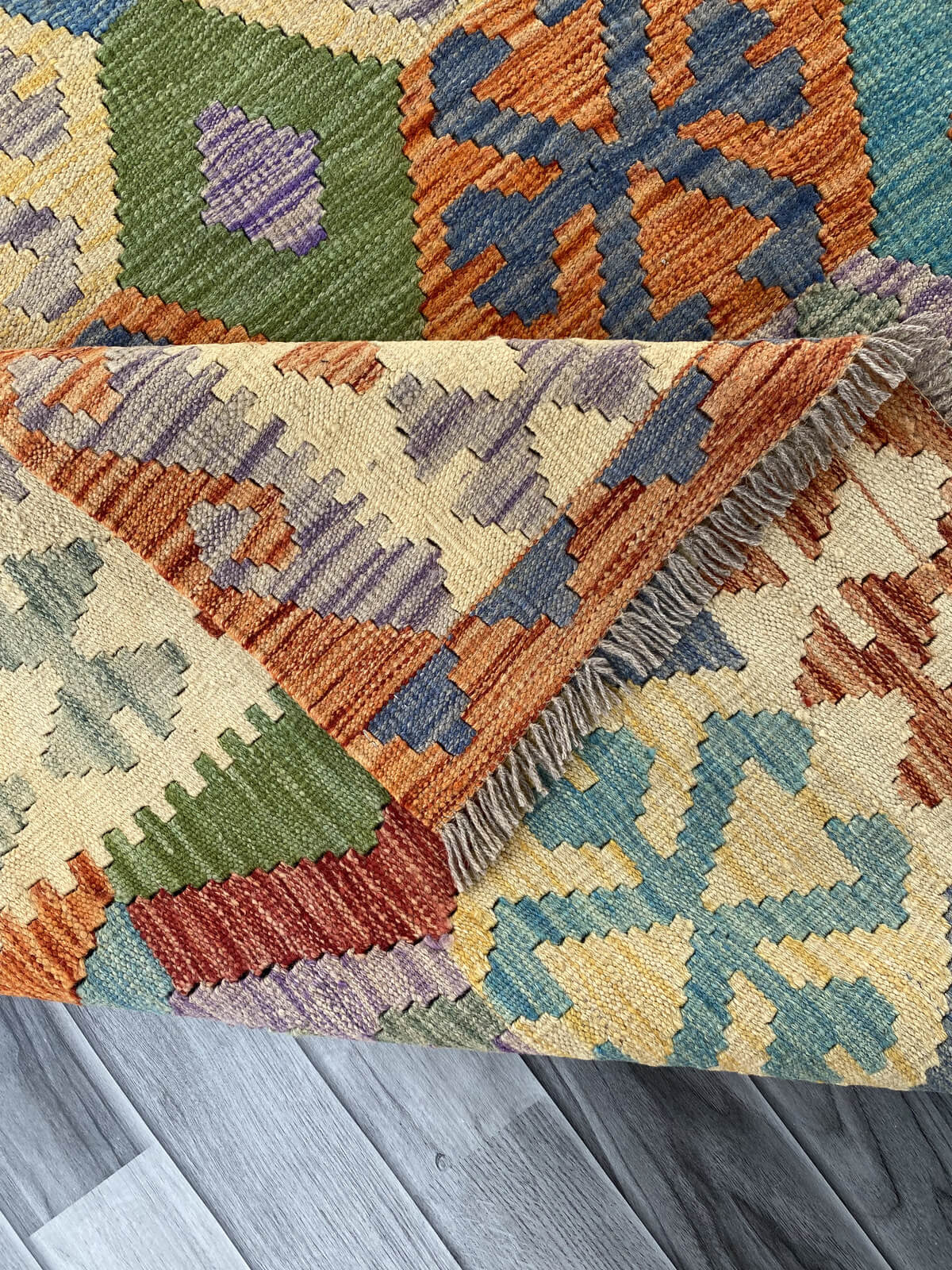Handmade Afghan Chobi Kilim Rug 241x187 cm KAS#741