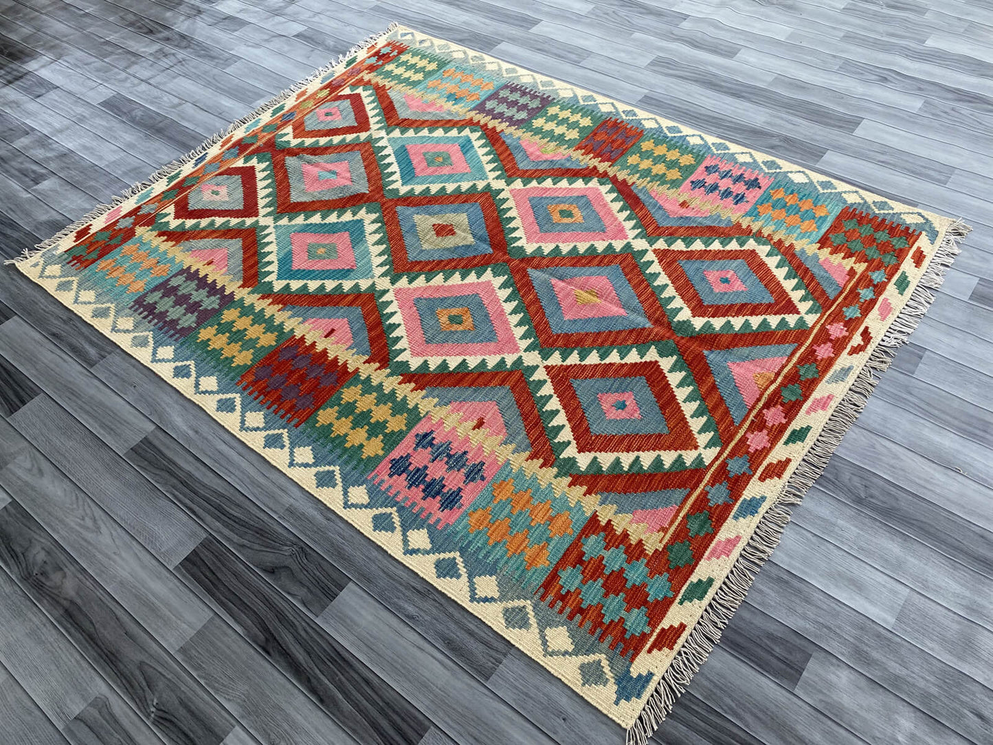 Handmade Afghan Chobi Kilim Rug 195x155 cm KAS#747