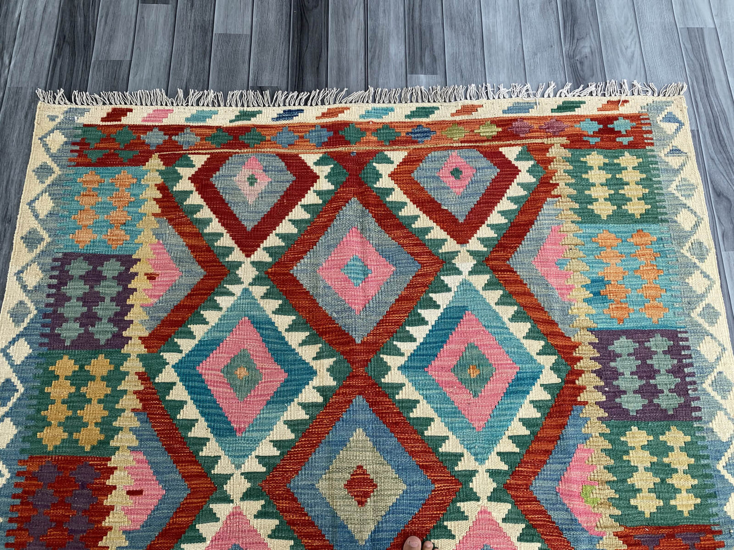 Handmade Afghan Chobi Kilim Rug 195x155 cm KAS#747