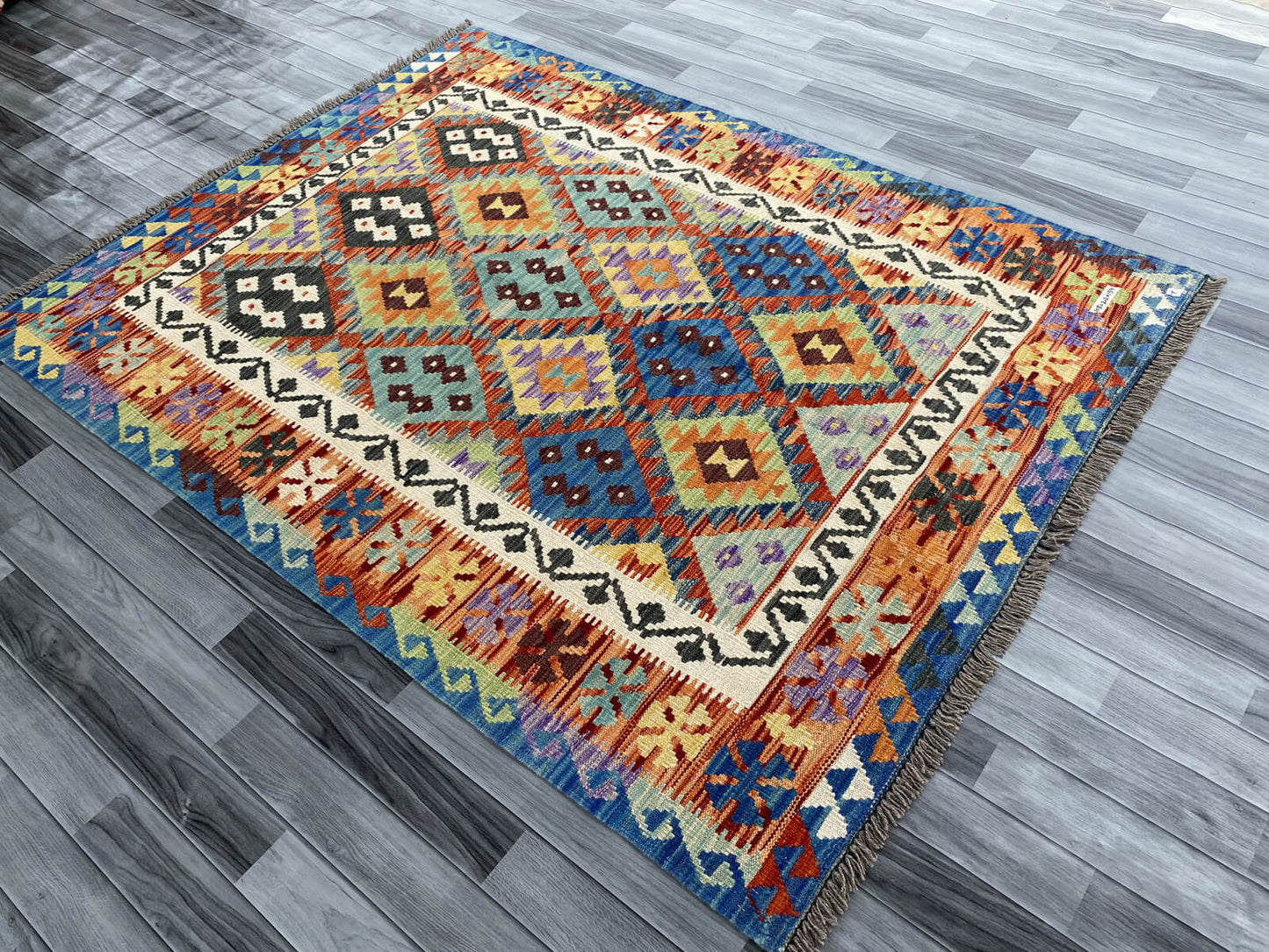 Handmade Afghan Chobi Kilim Rug 202x154 cm KAS#754