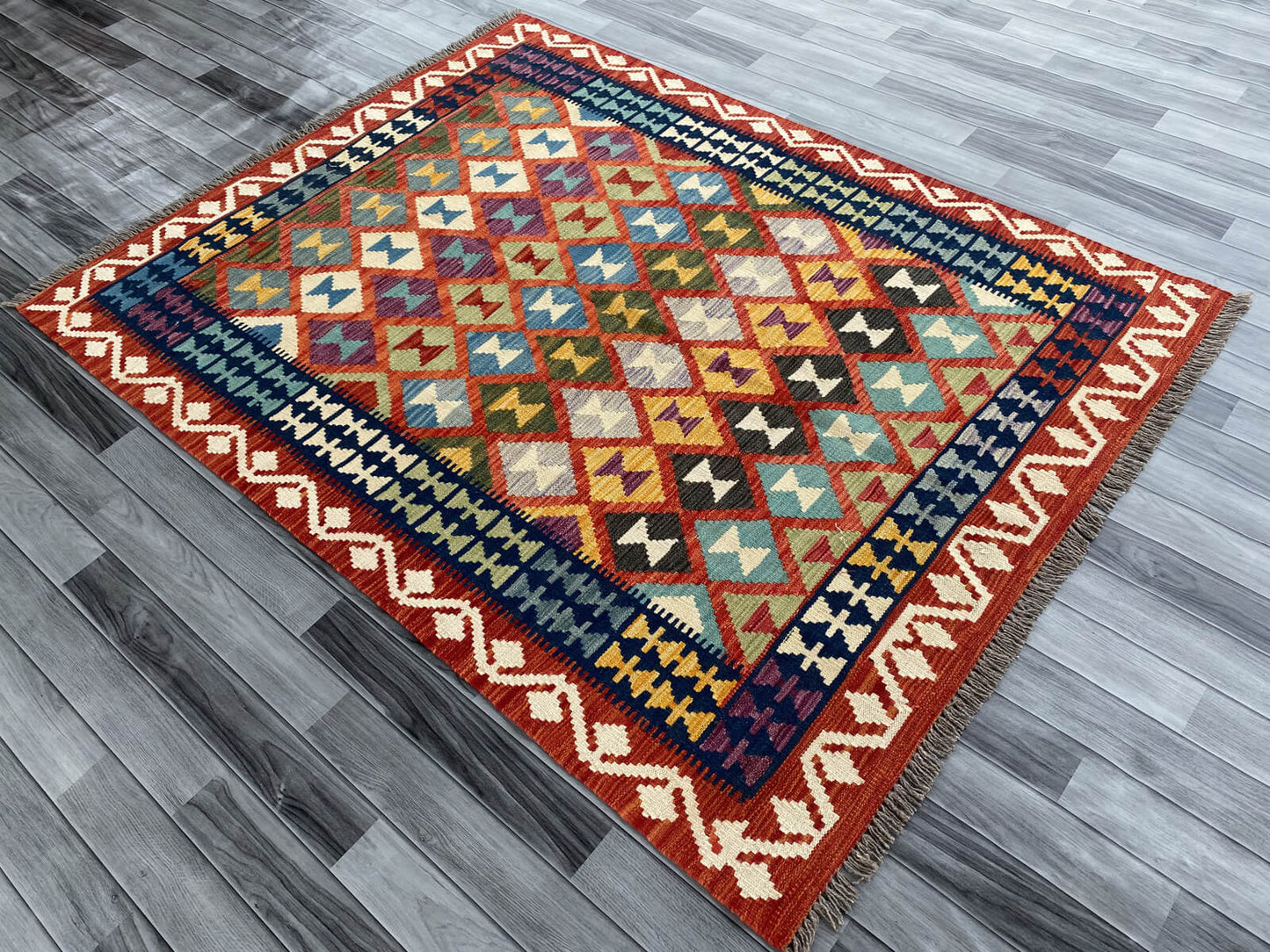 Handmade Afghan Chobi Kilim Rug 198x151 cm KAS#758