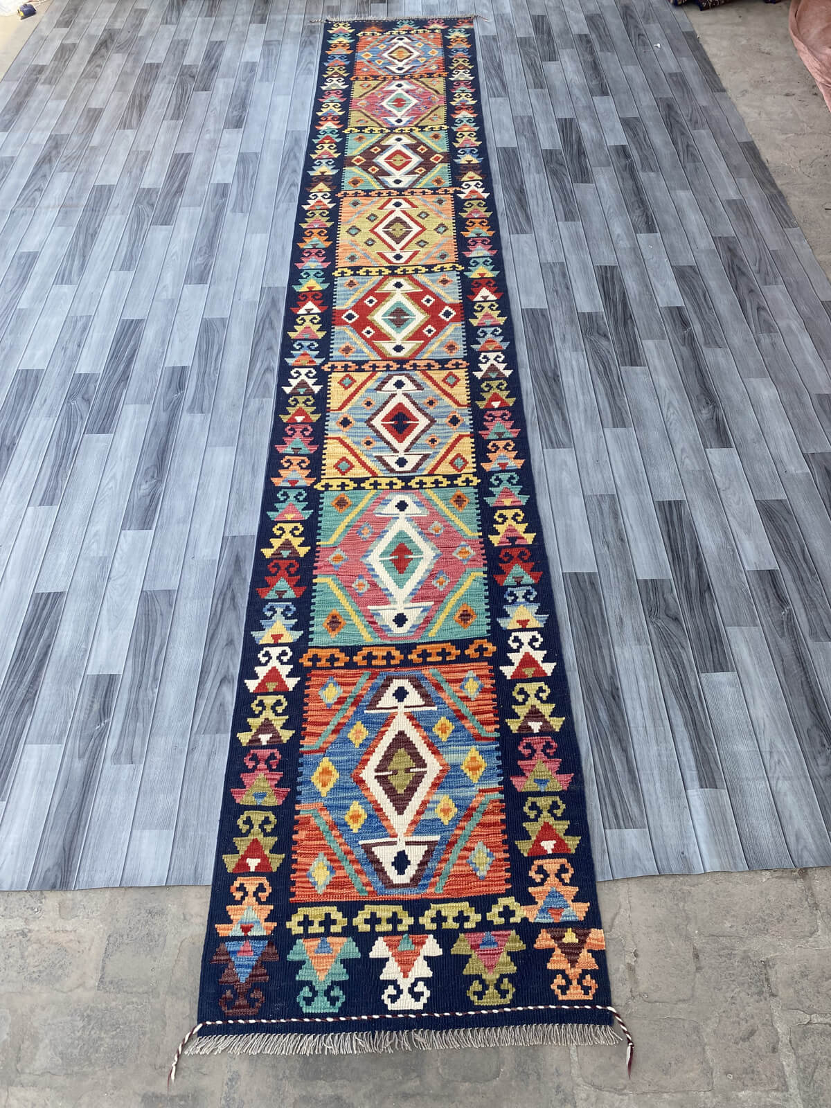 Handmade Flat Weave Kilim Rug 491 cm x 81 cm SK#1118