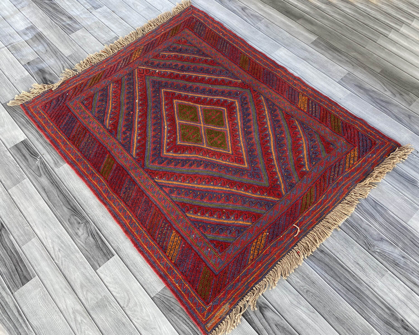 Handmade Afghan Tribal Meshwani Rug 132x110 cm KAS#781