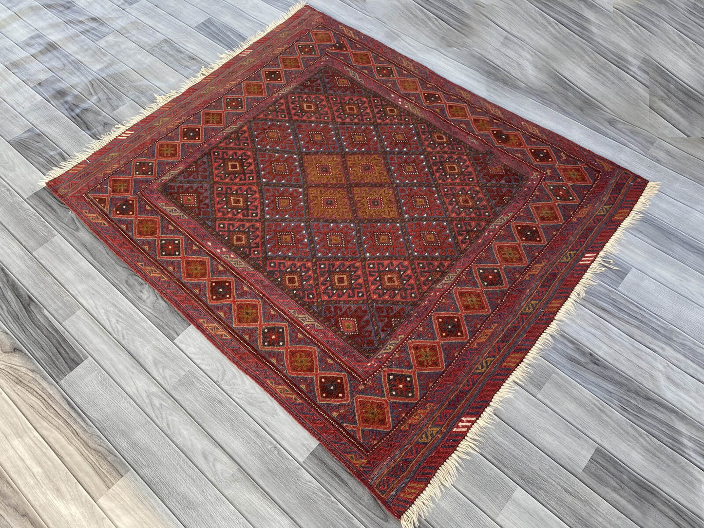 Handmade Afghan Tribal Meshwani Rug 143x121 cm KAS#783