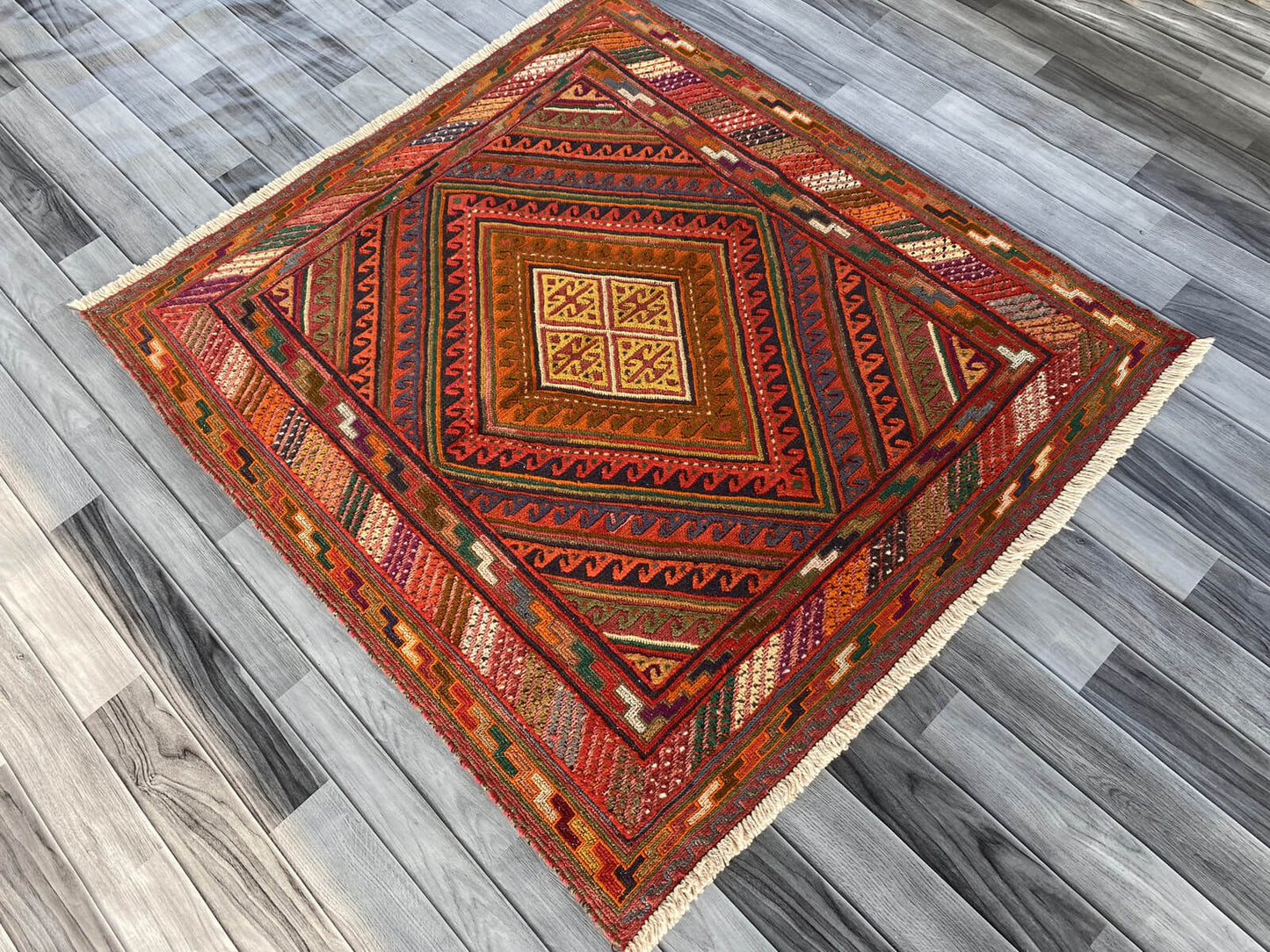 Handmade Afghan Tribal Meshwani Rug 132x120 cm KAS#785