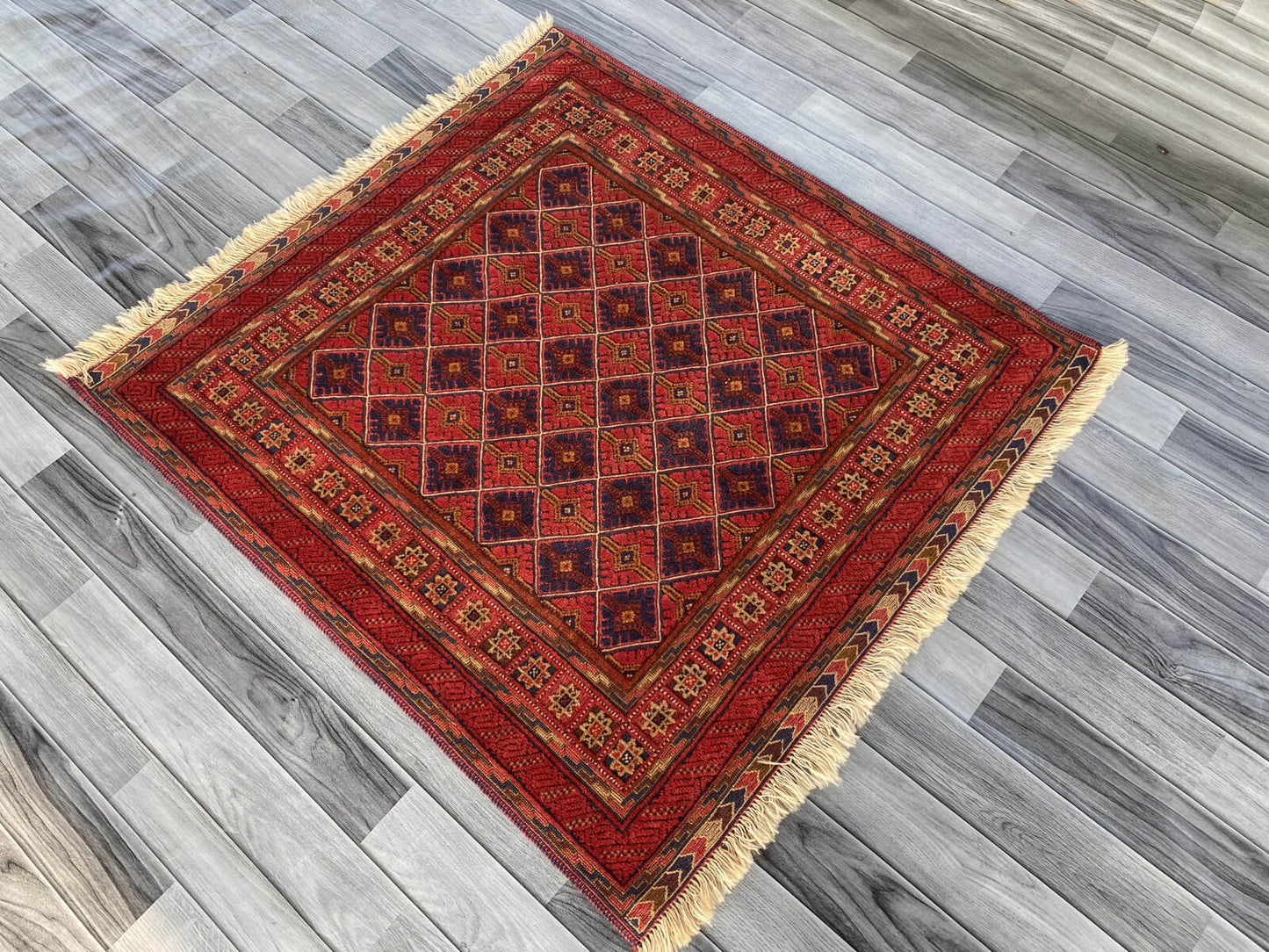 Handmade Afghan Tribal Meshwani Rug 112x106 cm KAS#786