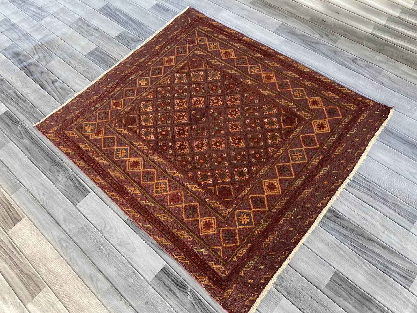 Handmade Afghan Tribal Meshwani Rug 129x115 cm KAS#788