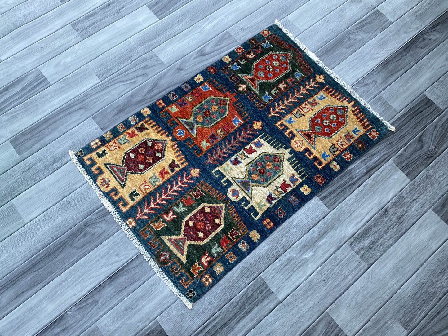 Handmade Afghan Chobi Rug 89x60 cm KAS#799