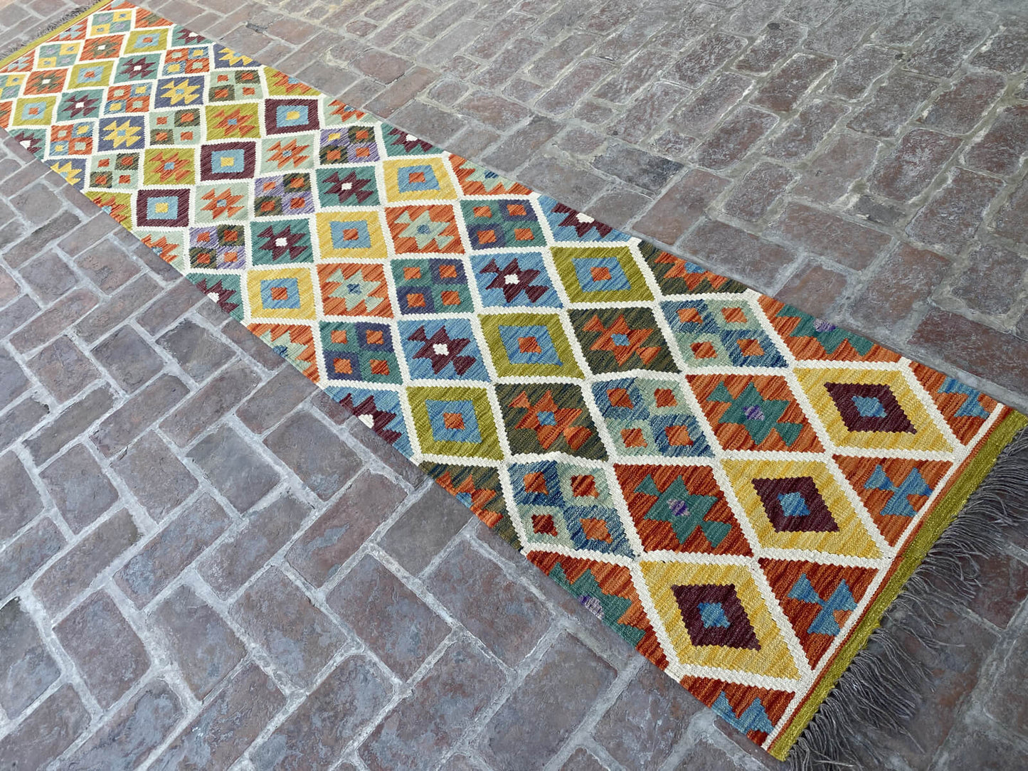 Handmade Afghan Chobi Kilim Runner Rug 386x76 cm KAS#817