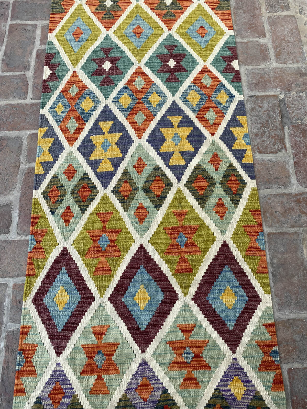 Handmade Afghan Chobi Kilim Runner Rug 386x76 cm KAS#817