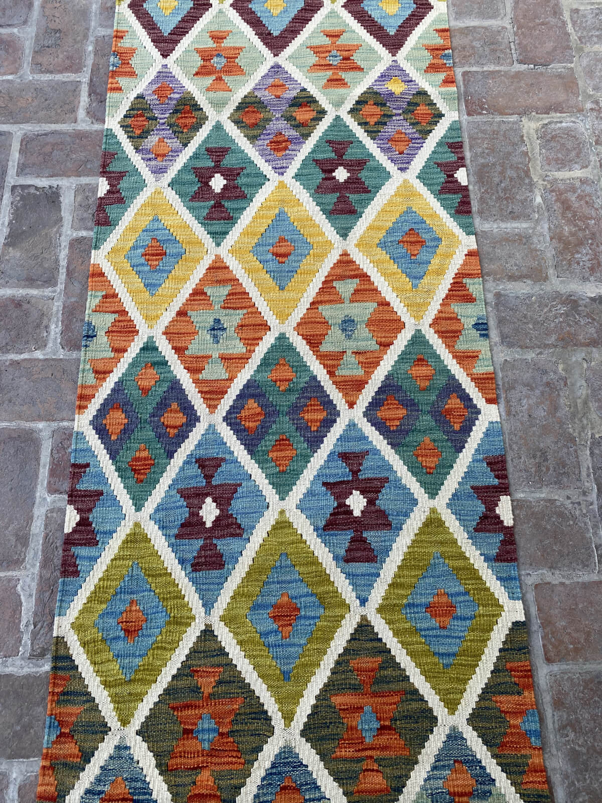Handmade Afghan Chobi Kilim Runner Rug 386x76 cm KAS#817