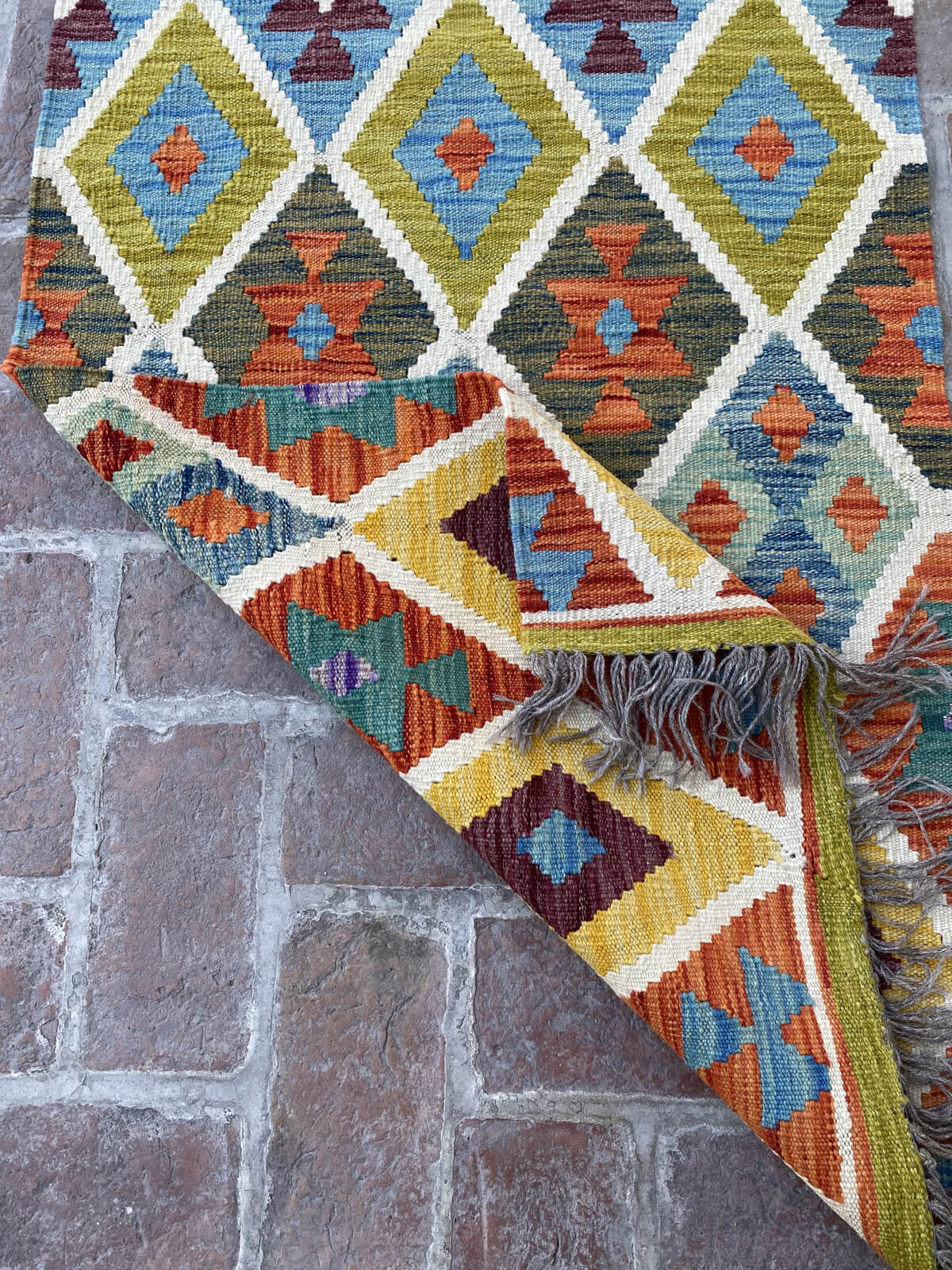 Handmade Afghan Chobi Kilim Runner Rug 386x76 cm KAS#817