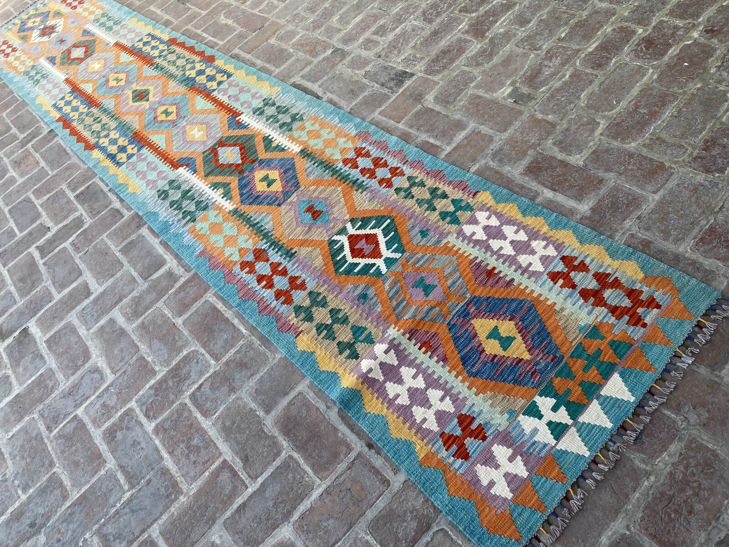 Handmade Afghan Chobi Kilim Runner Rug 480x86 cm KAS#818