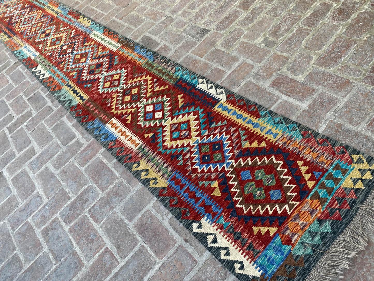 Handmade Afghan Chobi Kilim Runner Rug 488x78 cm KAS#820