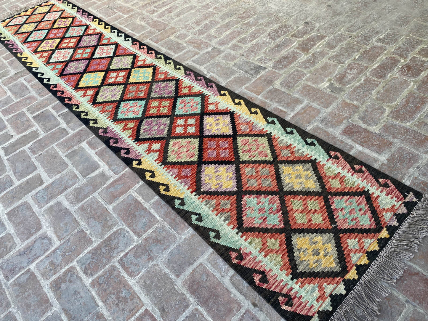 Handmade Afghan Chobi Kilim Runner Rug 396x82 cm KAS#822