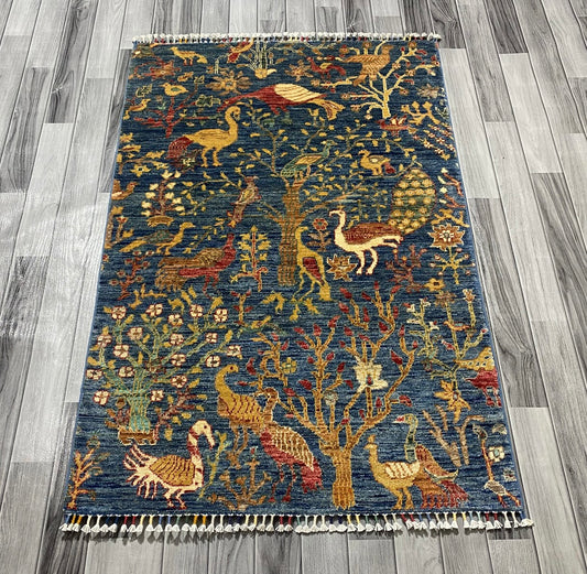 Handmade Chobi Pictorial Wool Rug 150 CM x 100 CM ( SS#68 )