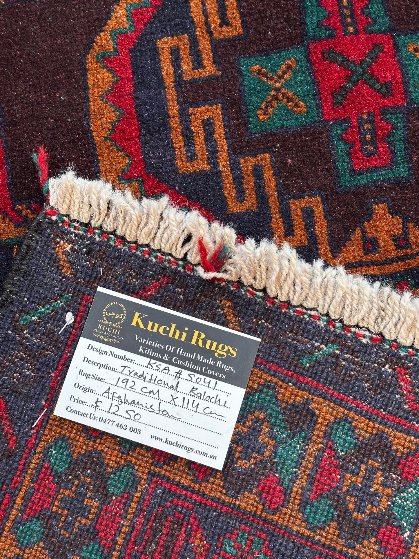 Handmade Afghan Traditional Balochi Rug 192 CM x 114 CM KSA#5041