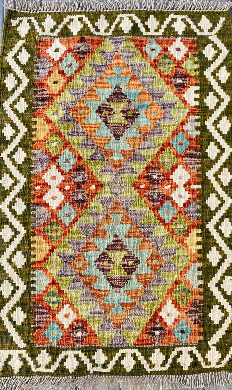 Handmade Afghan Chobi Kilim Rug 89 CM x 59 CM ( SS # 36 )