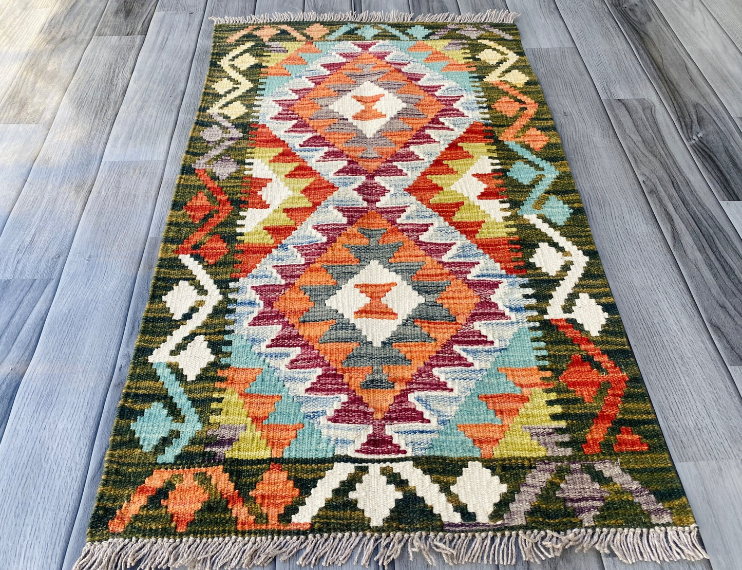 Handmade Afghan Chobi Kilim Rug 90 CM x 60 CM ( SS # 24 ).