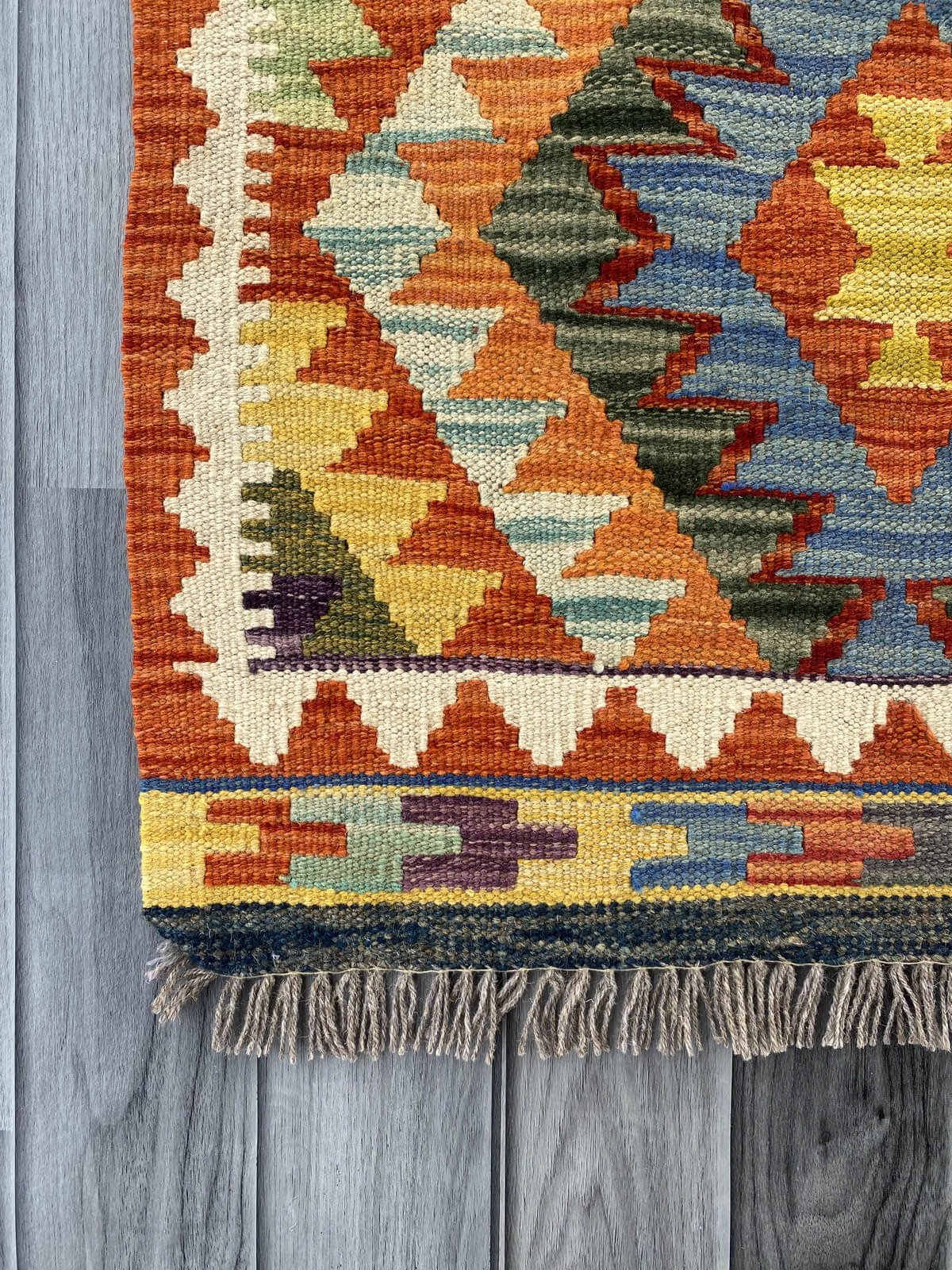 Handmade Afghan Chobi Kilim Rug 95x65 cm KAS#703