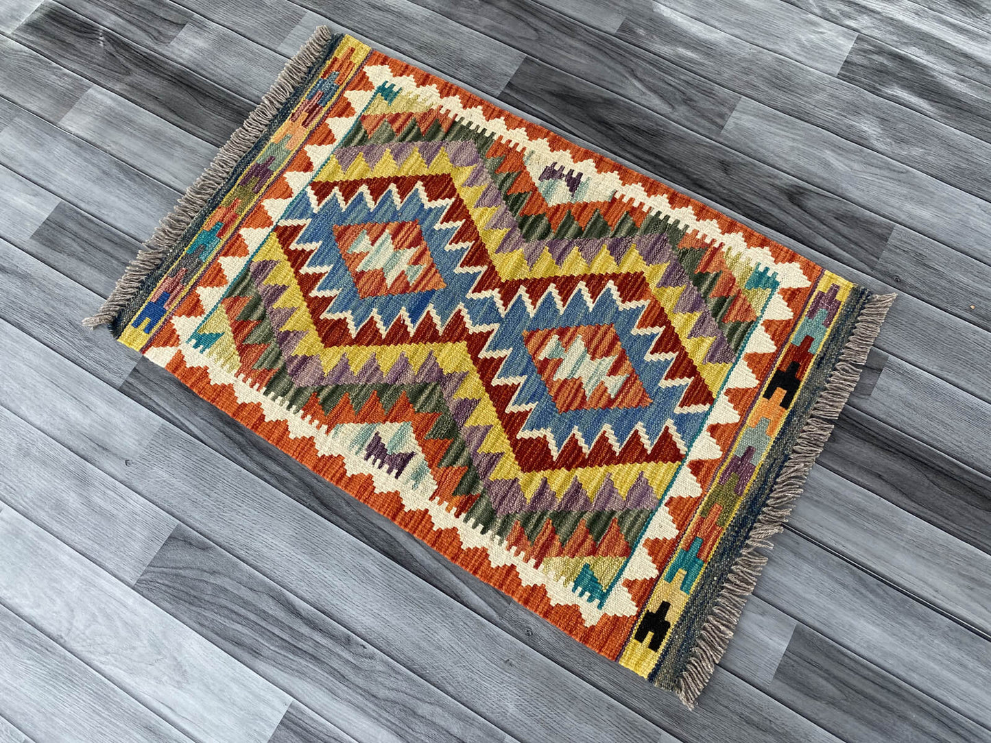 Handmade Afghan Chobi Kilim Rug 90x60 cm KAS#714
