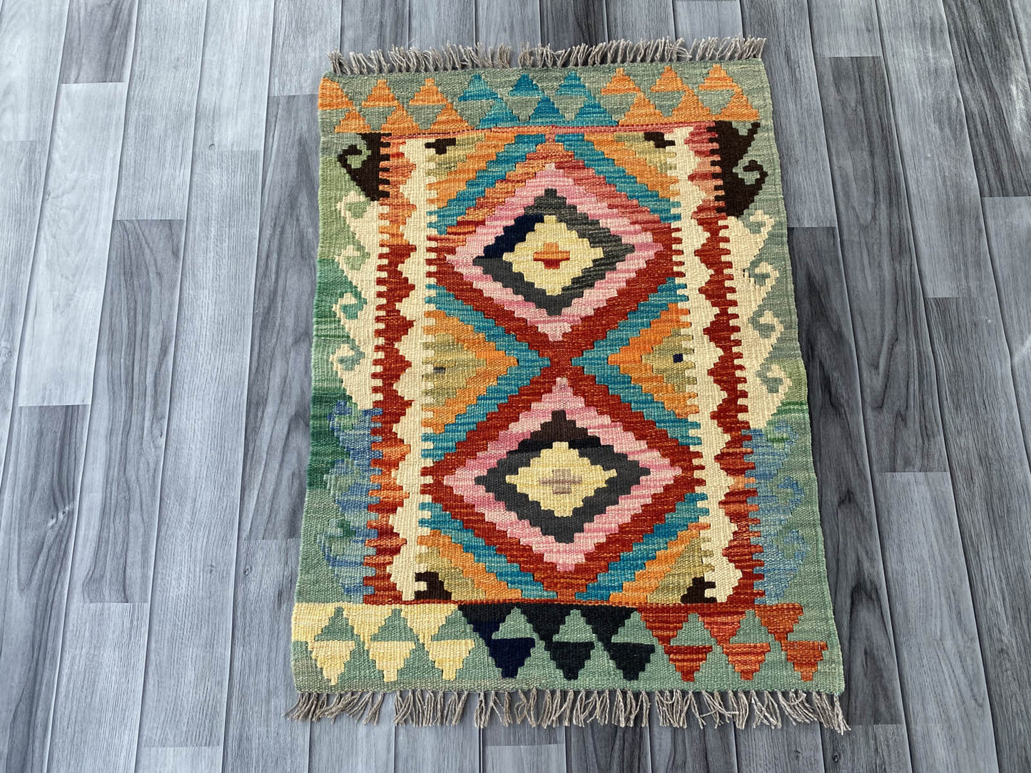 Handmade Afghan Chobi Kilim Rug 95x62 cm KAS#716