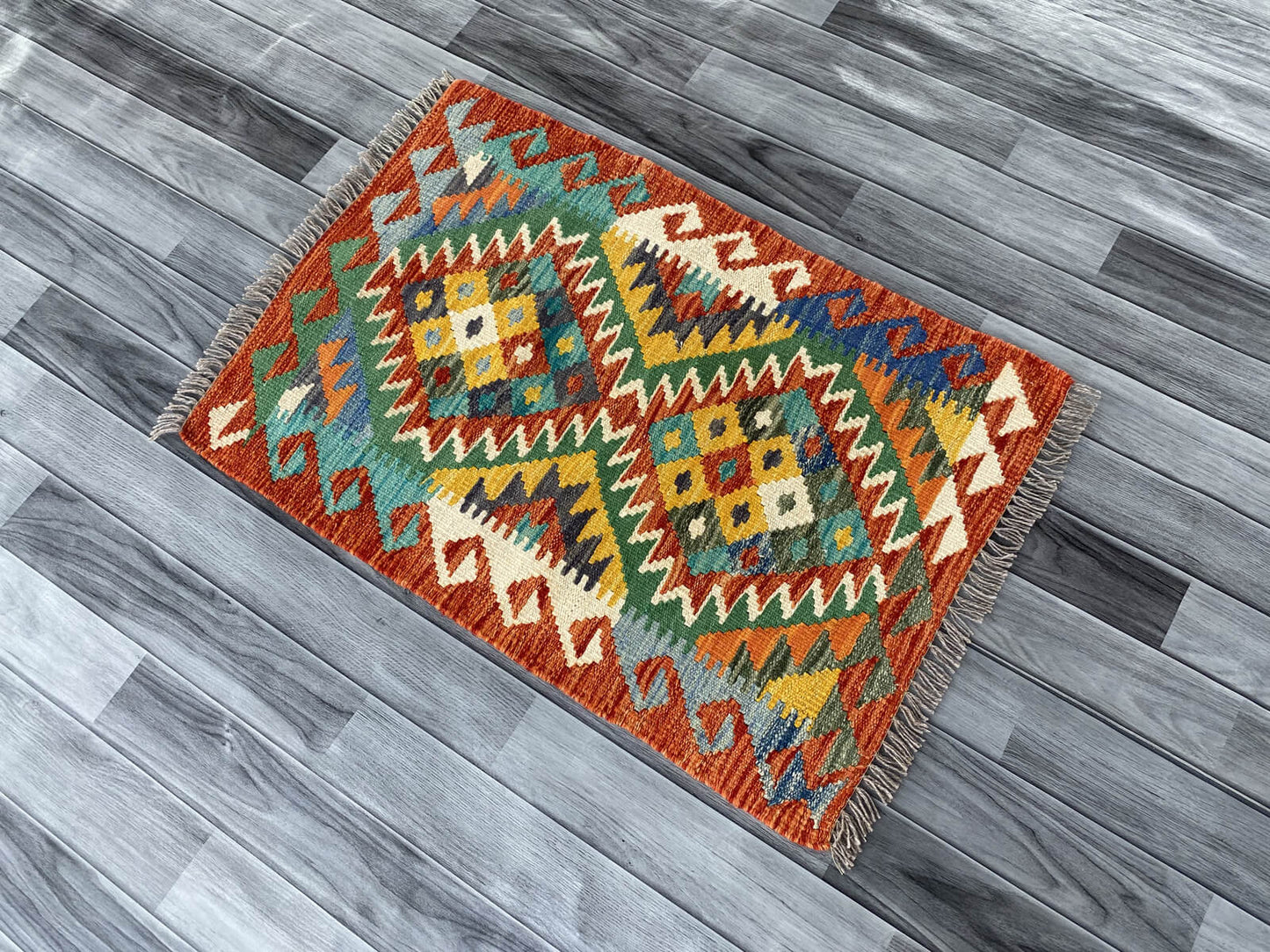 Handmade Afghan Chobi Kilim Rug 90x63 cm KAS#720