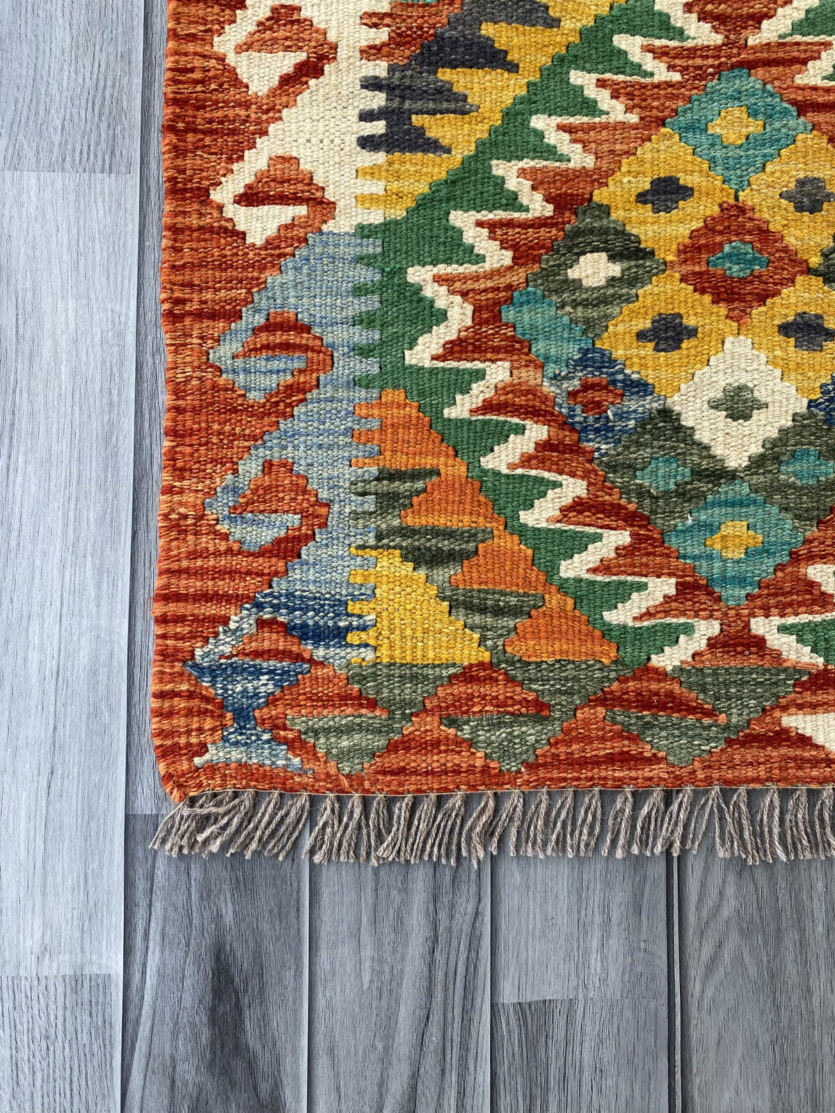 Handmade Afghan Chobi Kilim Rug 90x63 cm KAS#720