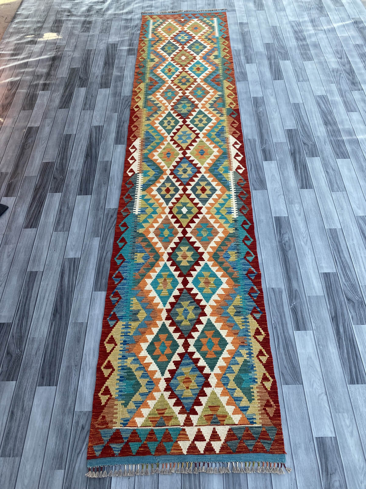 Handmade Flat Weave Kilim Rug (393 CM x 84 CM) SK#1089