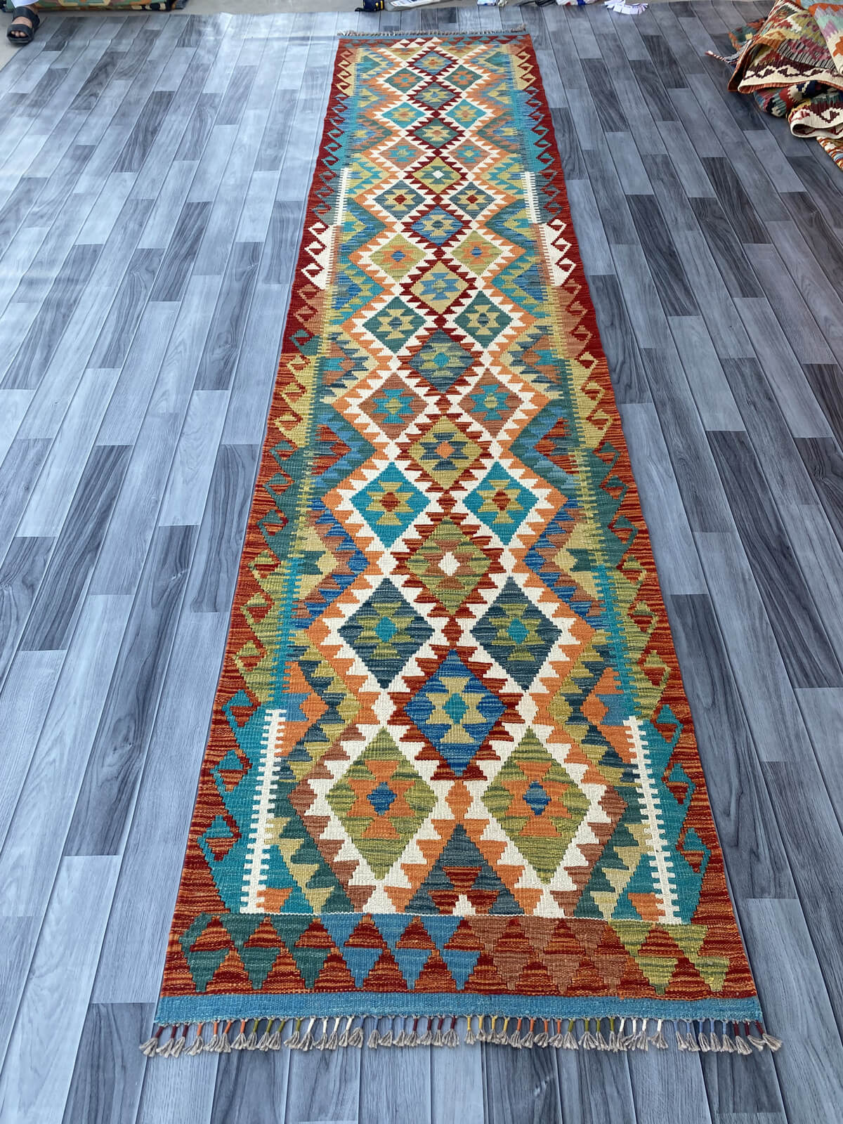 Handmade Flat Weave Kilim Rug (393 CM x 84 CM) SK#1089