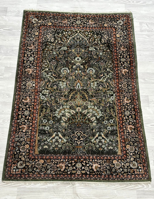 Green Vintage Kashmiri Silk Rug 180 CM x 125 CM KAS#5031