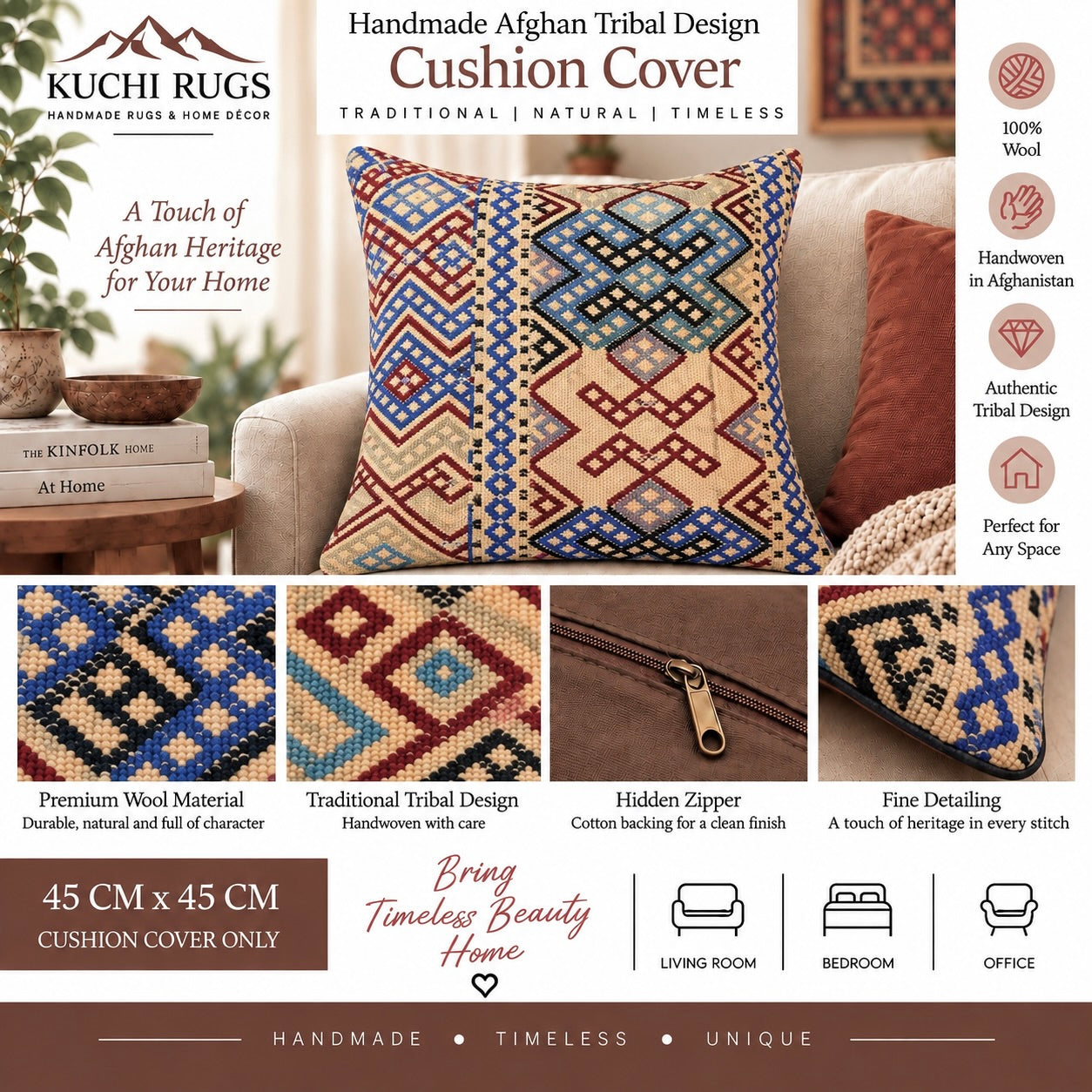 Handmade Kuchi Design Cushion Cover 45 CM X 45 CM AF#474