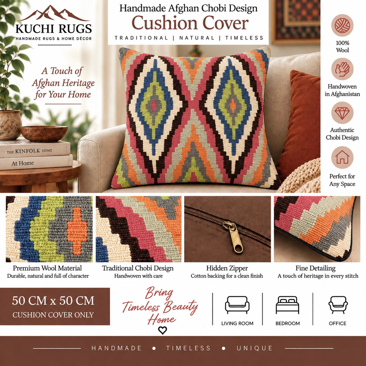 Handmade Chobi Cushion Cover 50 CM X 50 CM  AF#491