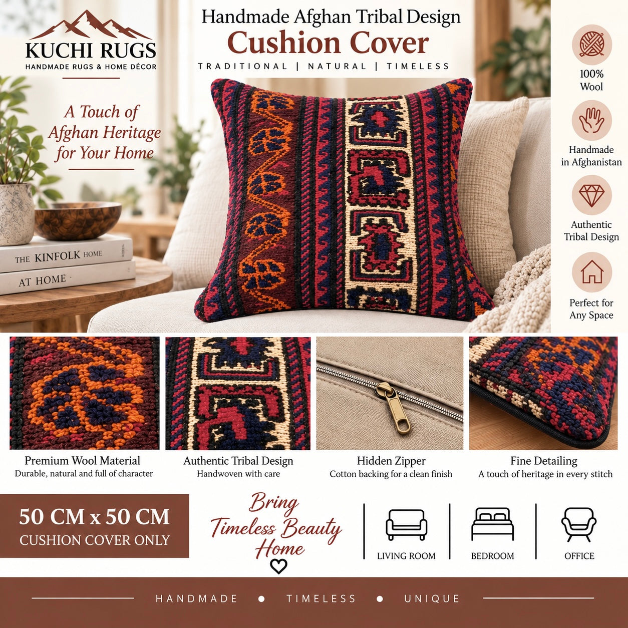 Handmade Kuchi Design Cushion Cover 50 CM X 50 CM AF#651