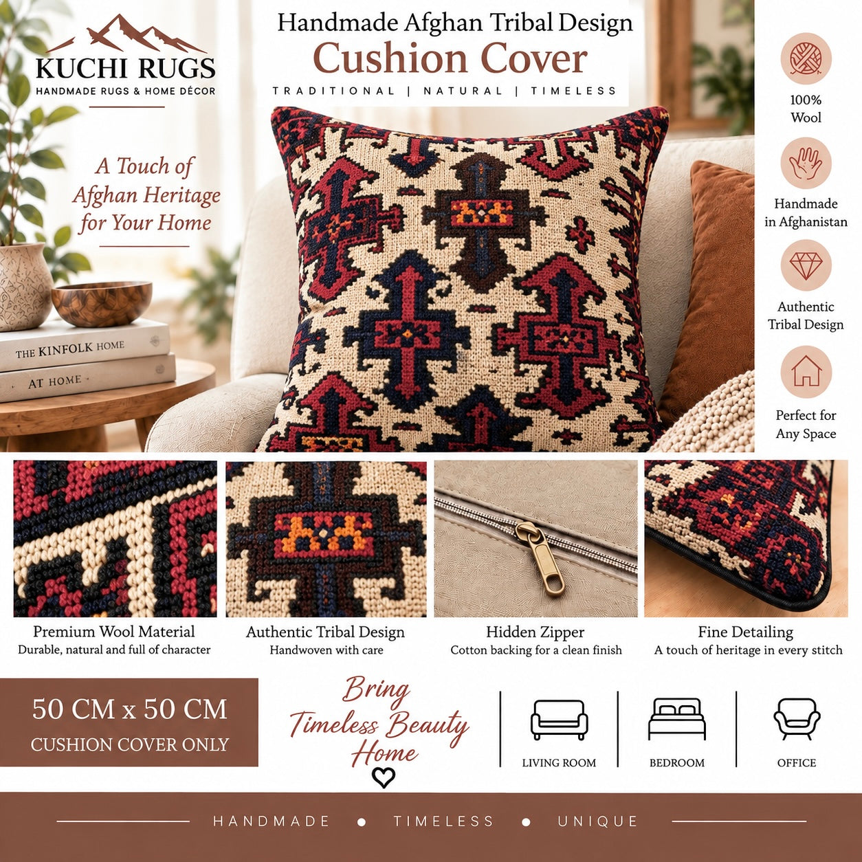 Handmade Kuchi Design Cushion Cover 50 CM X 50 CM AF#646