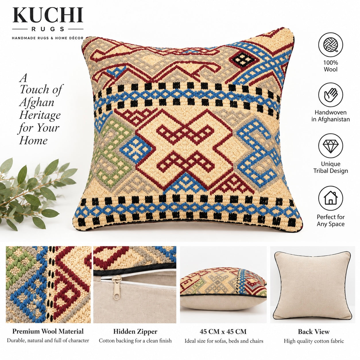 Handmade Kuchi Design Design Cushion 45 cm x 45 cm AF#130