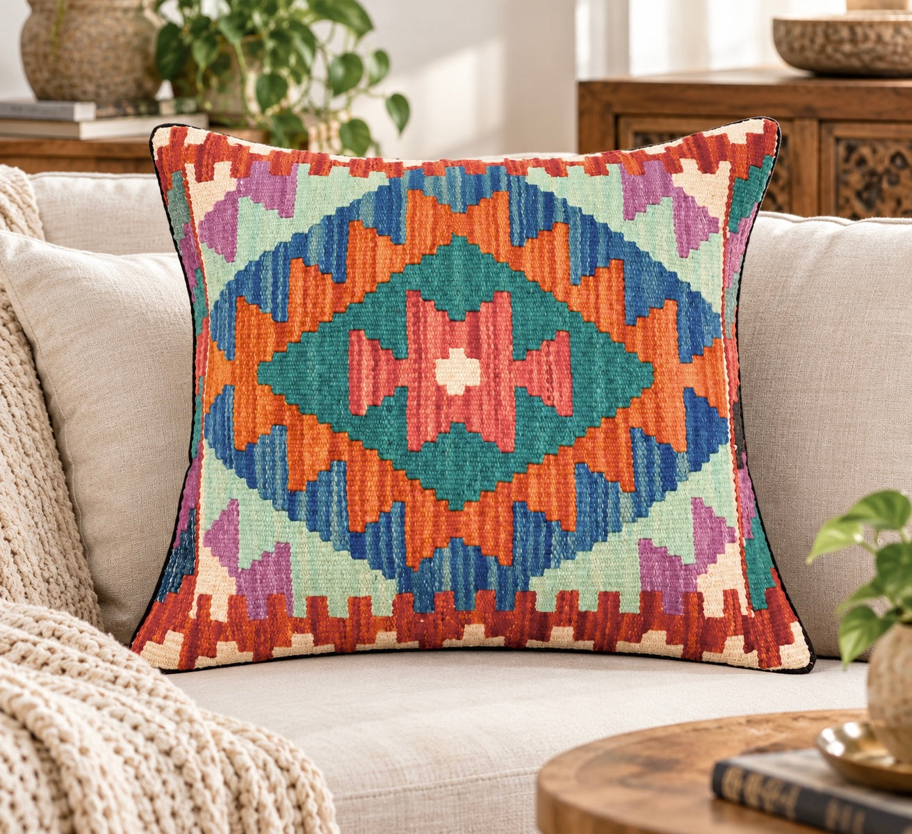 Handmade Chobi Design Kilim Cushion Cover 45 cm x 45 cm AF#128