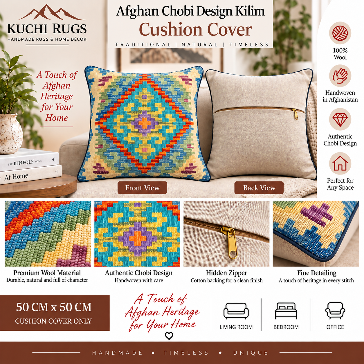 Handmade Chobi Cushion Cover 50 CM X 50 CM  AF#315