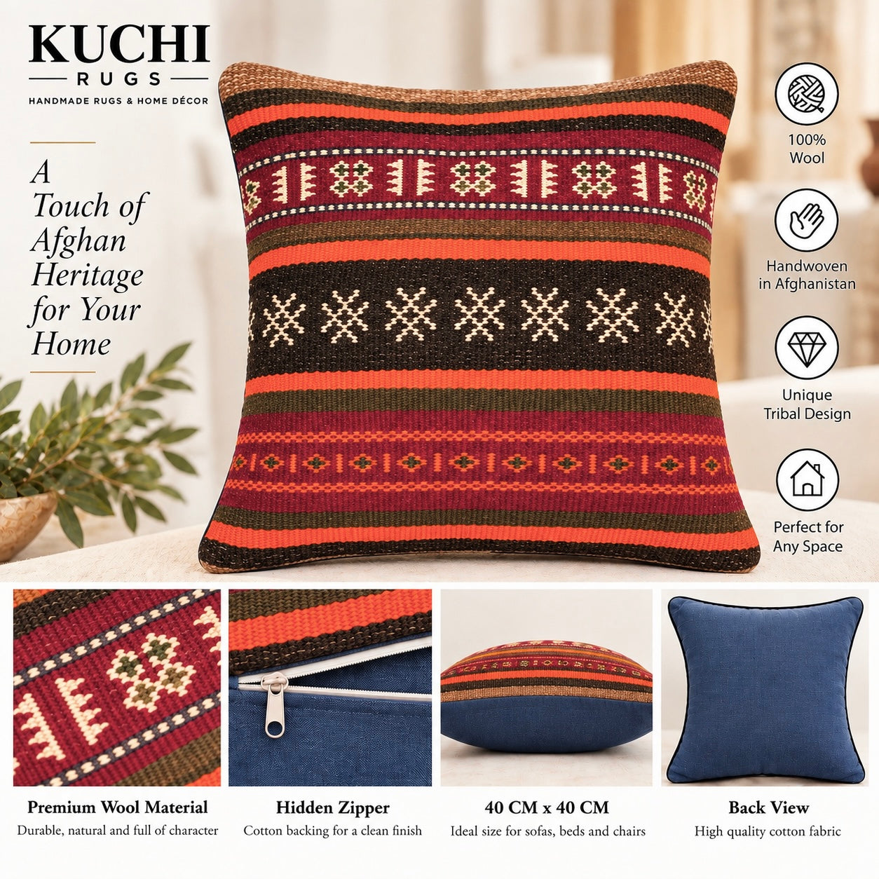 Handmade  Traditional Design Cushion 40 cm x 40 cm   AF#140