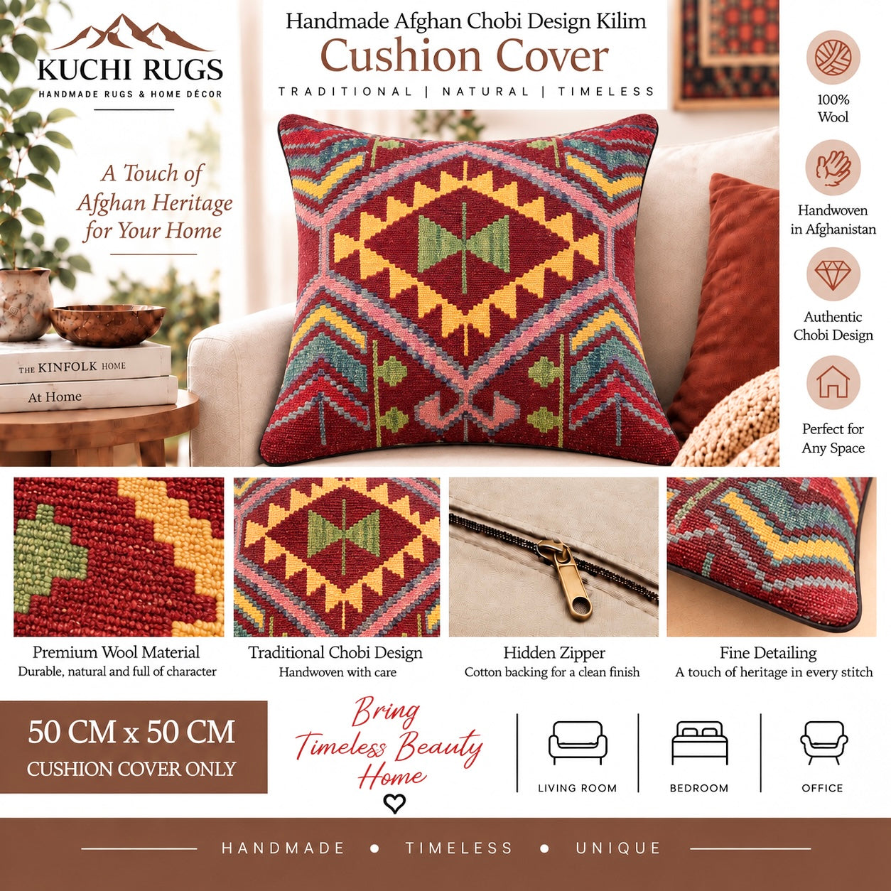 Handmade Chobi Cushion Cover 50 CM X 50 CM  AF#718