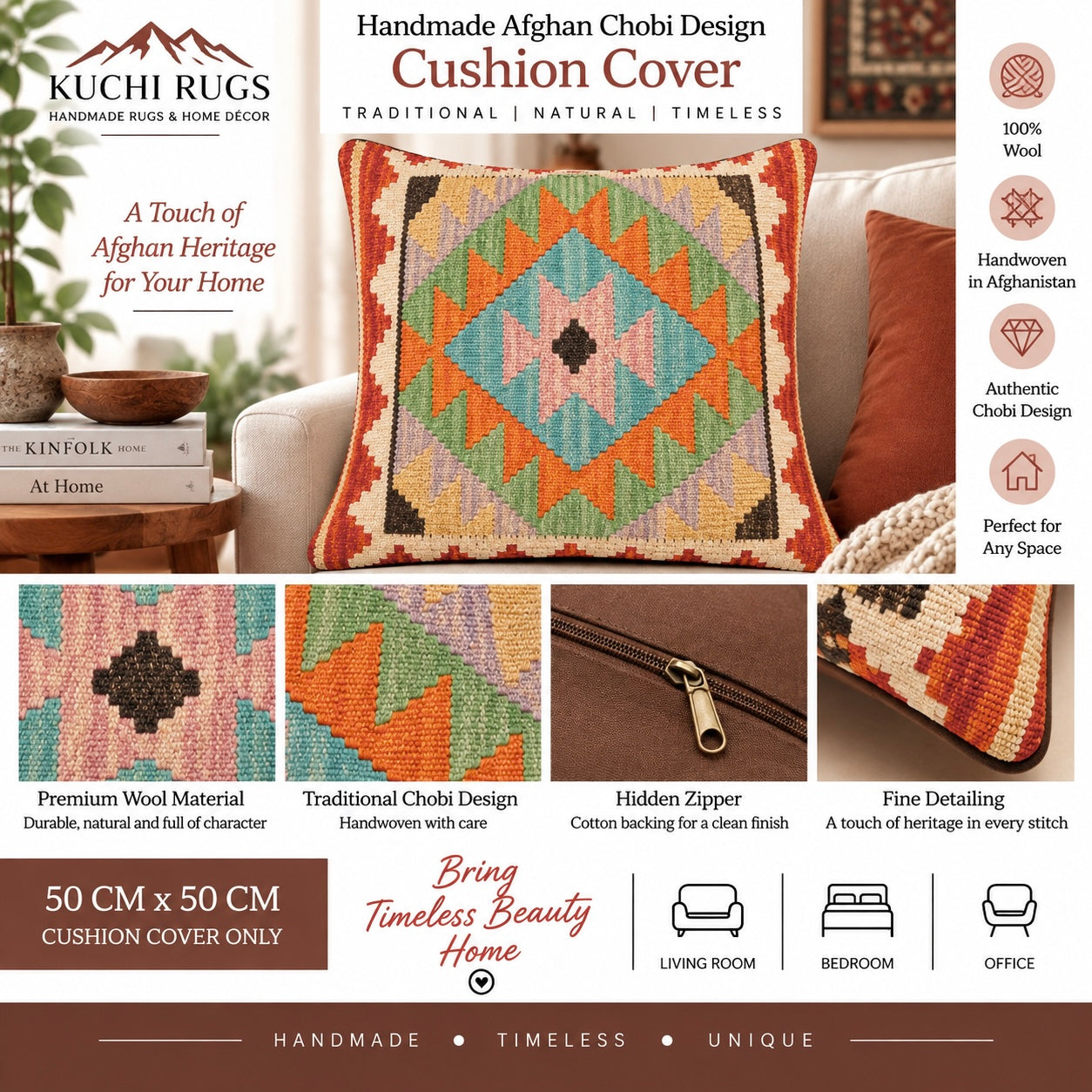Handmade Chobi Cushion Cover 50 CM X 50 CM  AF#475