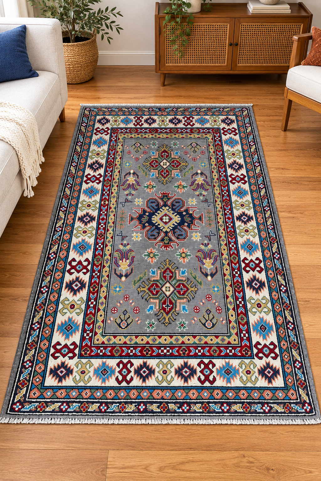 Handmade Afghan Traditional Kazak Wool Rug – 164 CM x 92 CM