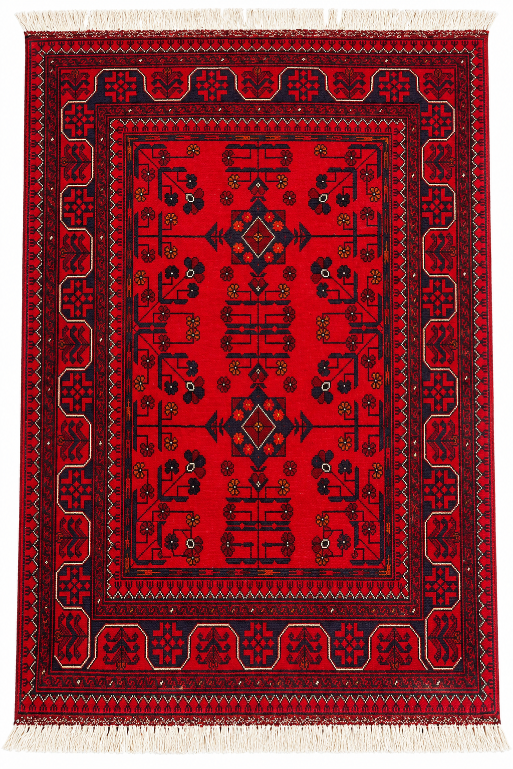 Handmade Afghan Traditional Khal Wool Rug – Red & Black – 153 CM x 101 CM