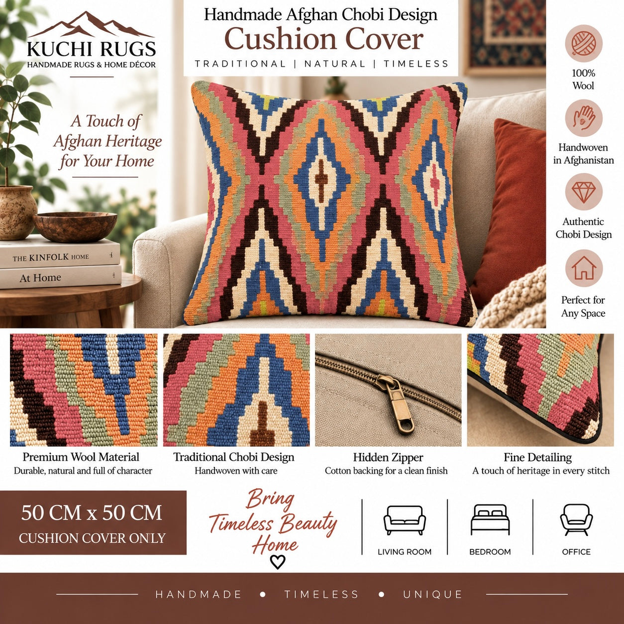 Handmade Chobi Cushion Cover 50 CM X 50 CM  AF#496