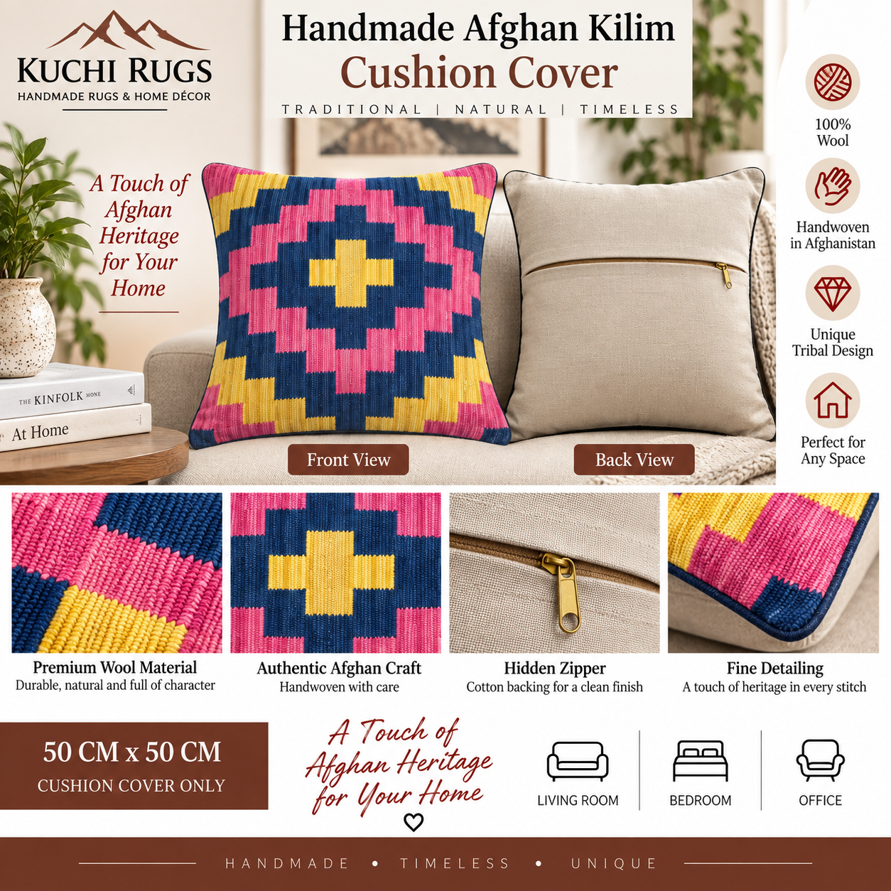 Handmade Chobi Cushion Cover 50 CM X 50 CM  AF# 311