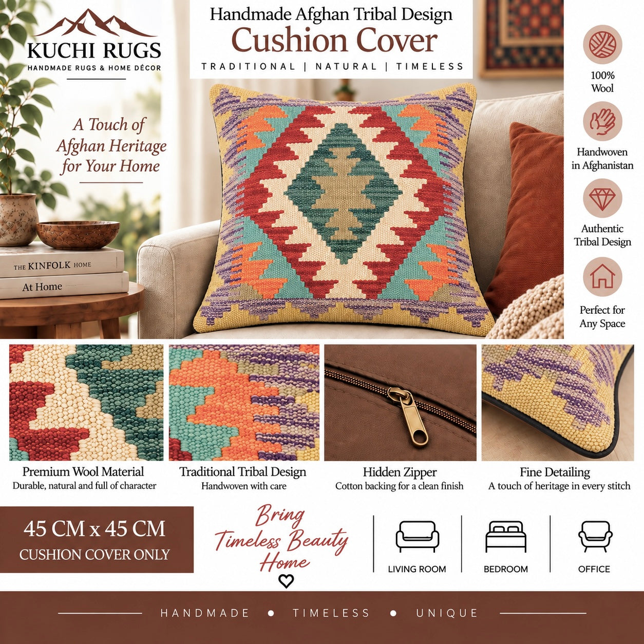 Handmade Chobi Cushion Cover 45 CM X 45 CM  AF#484