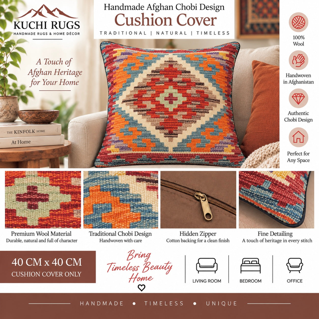 Handmade Chobi Cushion Cover 40 CM X 40 CM  AF#447